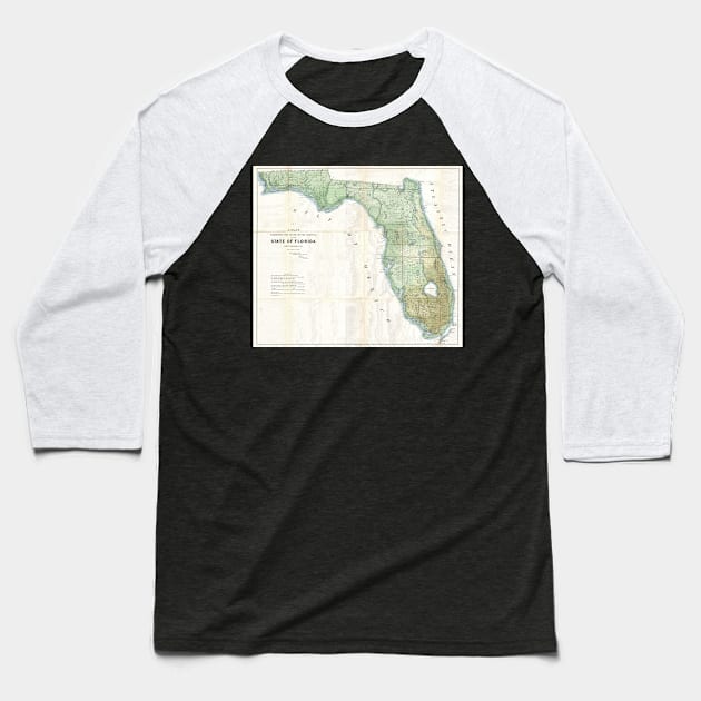 Vintage Map of Florida (1853) Baseball T-Shirt by Bravuramedia